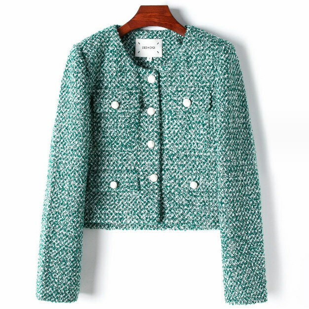 Hot selling short round neck blended jacket (S/M size) (green) (contact customer service after placing the order to confirm the delivery size)