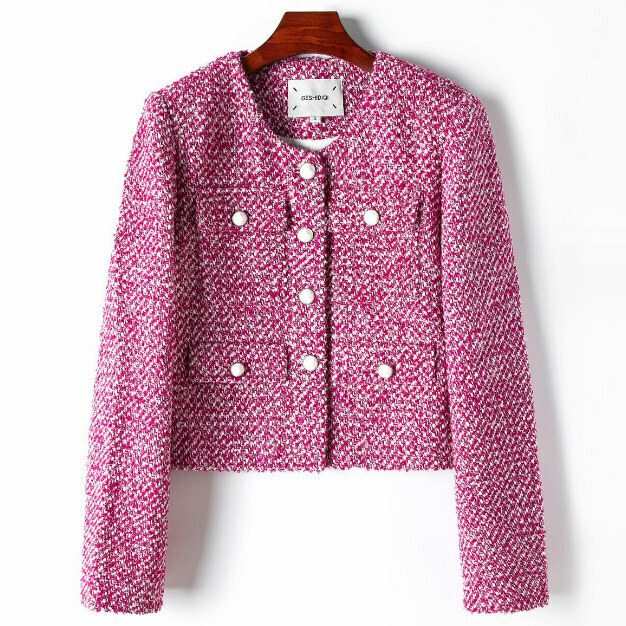 Hot selling short round neck blended jacket (S/M size) (rose red) (contact customer service after placing the order to confirm the delivery size)