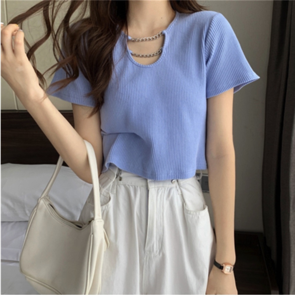 Summer Short Sleeve T-Shirt Top (Blue, M-4XL Size) [Please contact customer service to confirm the shipping size after placing an order]