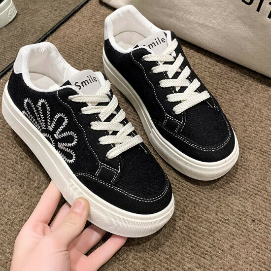 熱賣厚底百搭帆布鞋【黑色】【35-40碼】（下單後請聯絡客服確認發貨尺碼）