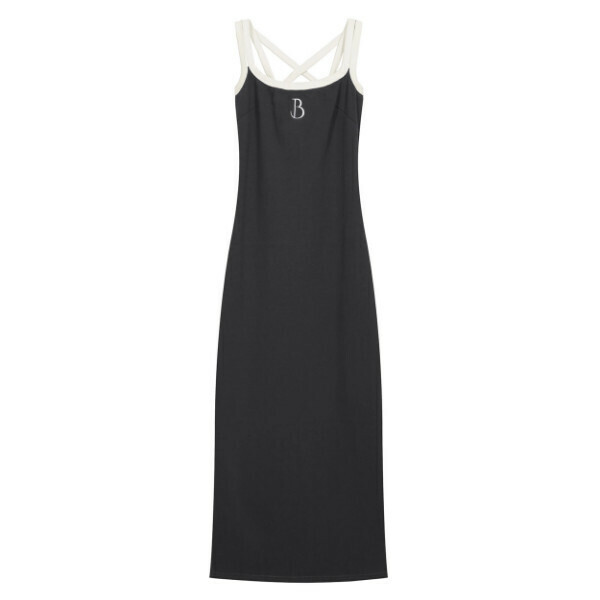 Hot selling contrast color hip-covering tank top skirt (black) (S-L size) (contact customer service after placing the order to confirm the delivery size)