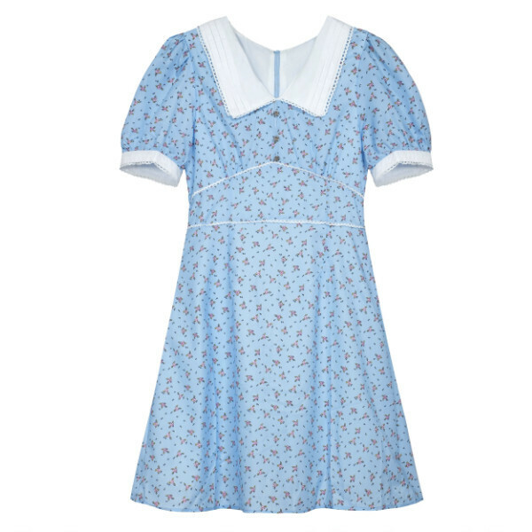 熱賣碎花連衣裙(藍色)(S-L碼)(下單後聯絡客服確認發貨尺碼)