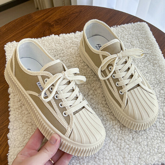 熱賣貝殼頭帆布鞋【卡其色】【35-40碼】（下單後請聯絡客服確認發貨尺碼）