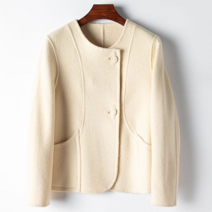 Hot selling fine wool double-sided woolen jacket (S/M size) (light yellow) (contact customer service after placing the order to confirm the delivery size)