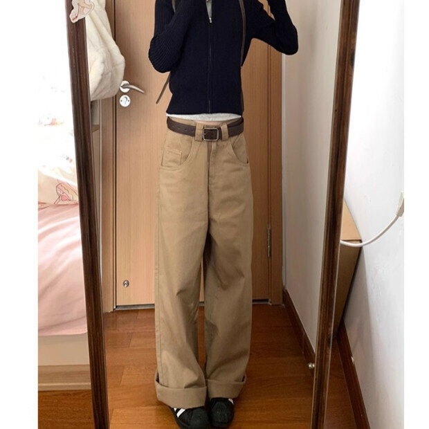 Hot selling straight mid-waist trousers [khaki trousers] sizes [S-XL] [please contact customer service to confirm the delivery size after placing the order]