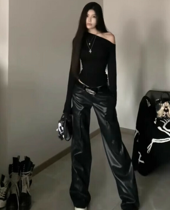 Hot selling pu leather casual wide-leg pants [black] sizes [S-XL] [please contact customer service to confirm the delivery size after placing the order]