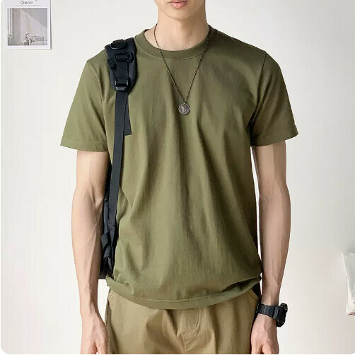 Loose Crew Neck Short Sleeve T-Shirt (XS-XXL Army Green) (Contact customer service to confirm shipping size after placing an order)