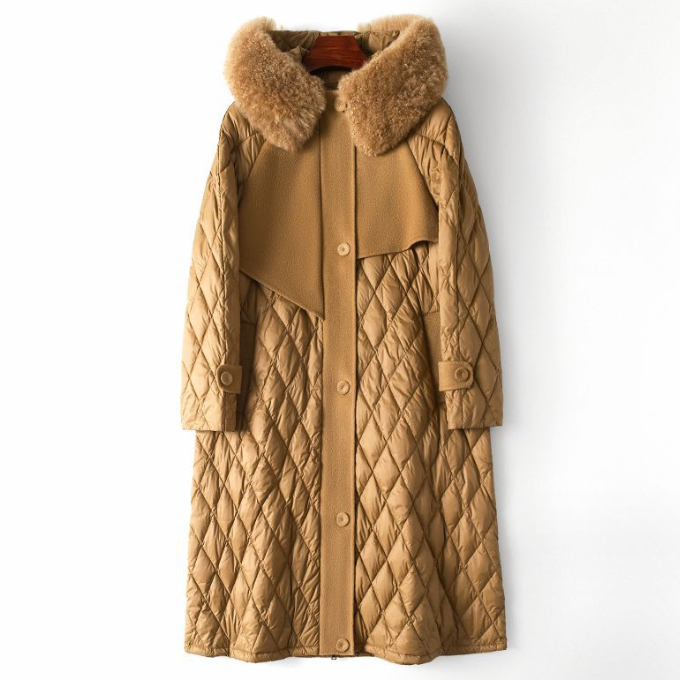 Hot selling cashmere fur collar down jacket (S size) (Haute camel)