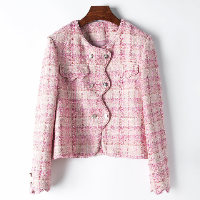 Hot Selling Woolen Round Neck Short Jacket (S-L Size) (Pink) (Contact customer service after placing order to confirm delivery size)