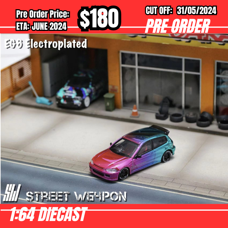 PO-$180 * Stance Hunters * 1:64 Honda Civic EG Chrome Green-Purple [OD29/05]