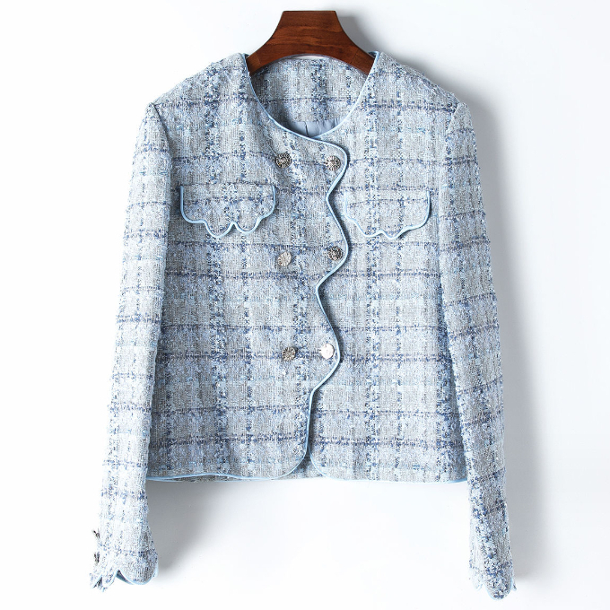 Hot Selling Woolen Round Neck Short Jacket (S-L Size) (Blue) (Contact customer service after placing order to confirm delivery size)
