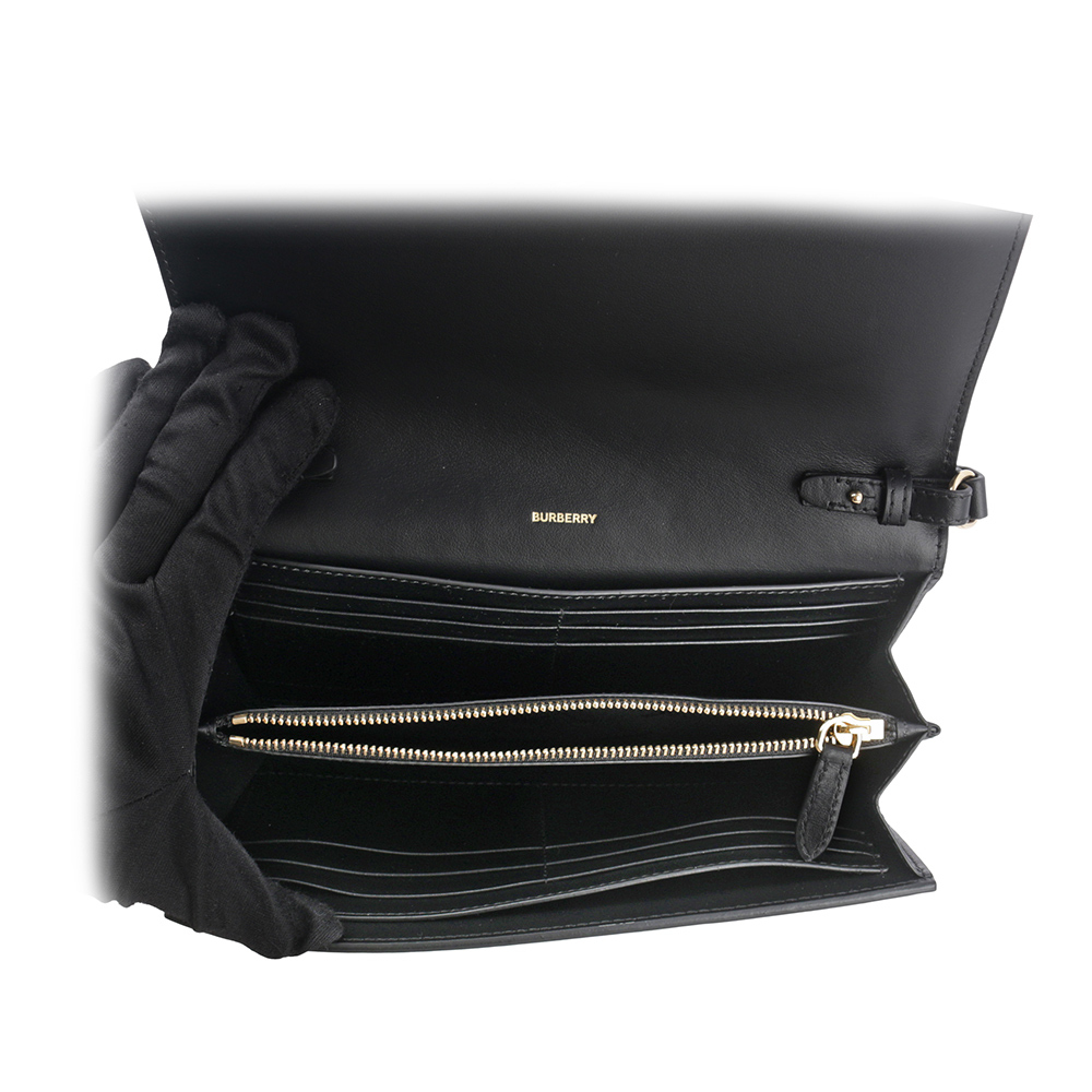 【BURBERRY】Hannah Icon Stripe 經典條紋皮夾式斜背包(米色/黑色) 80730731