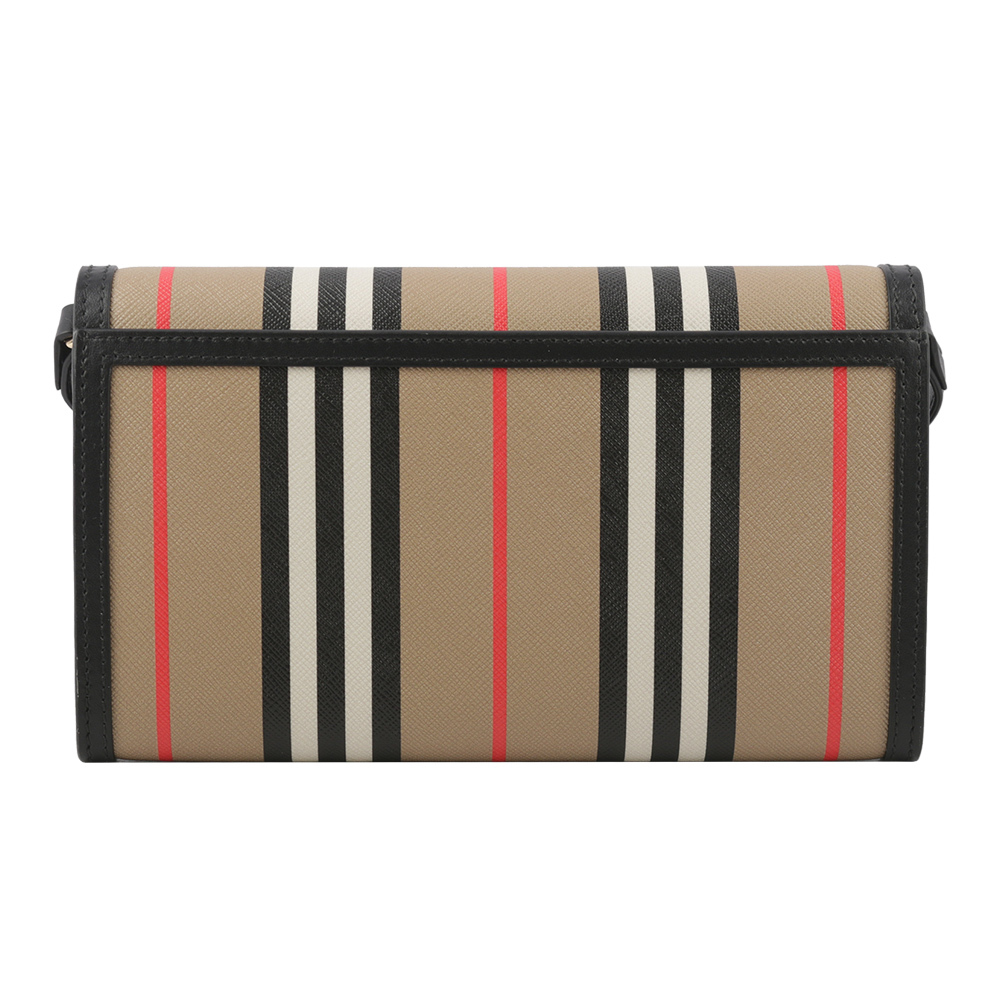 【BURBERRY】Hannah Icon Stripe 經典條紋皮夾式斜背包(米色/黑色) 80730731