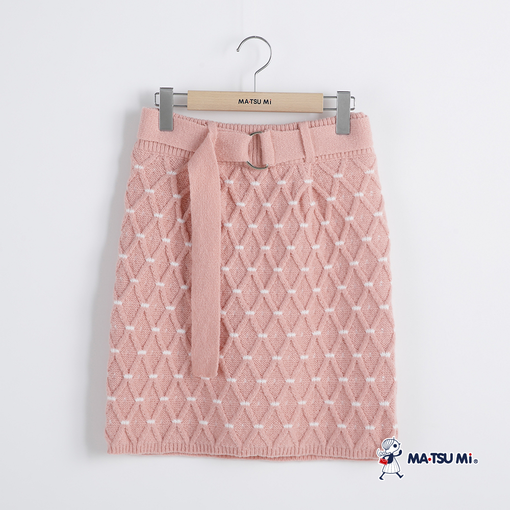 MA‧TSU Mi i 優雅立體菱格織紋針織短裙(粉紅.深藍)