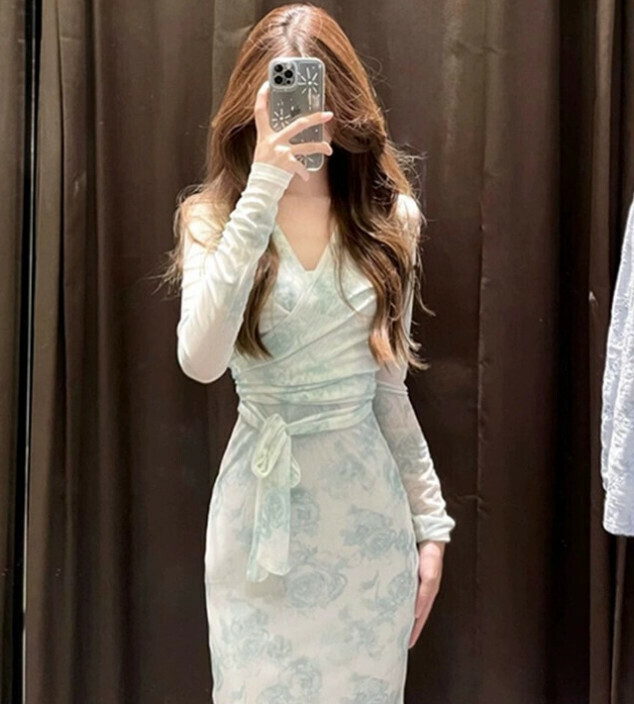 Hot Selling Mesh Dress Set [Pu Wei Green Cardigan Suspender Set] Sizes [S-XL] [Please contact customer service to confirm the delivery size after placing the order]