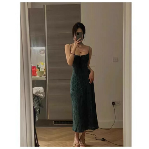 Hot Selling Sleeveless Suspender Skirt [Green Cashew [Long Style]] Sizes [S-XL] [Please contact customer service to confirm the delivery size after placing the order]