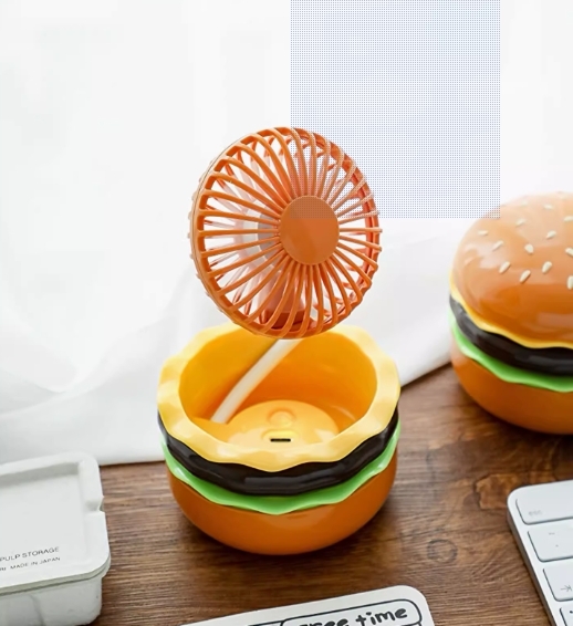 #預購 BJY STORE 漢堡造型夏日風扇 可折疊 三段風速 鏡子二合一