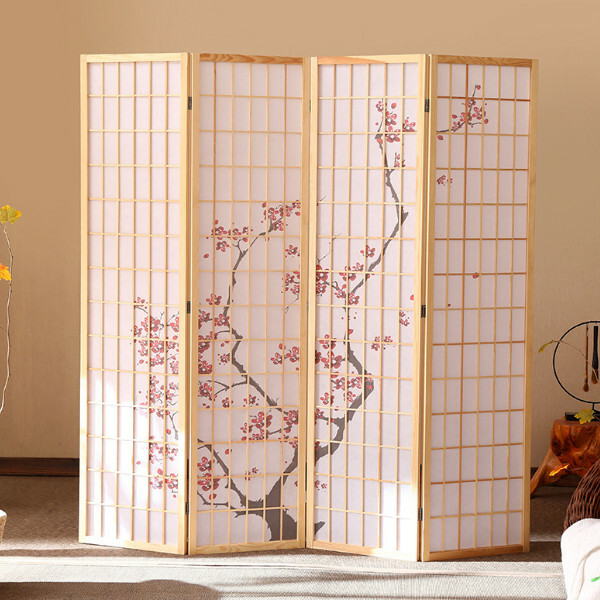 Popular wood furniture (4 pieces in total) Office screen, entrance partition, living room screen [raw wood color + with pictures] 4 pieces in total, 180x43cmx4 pieces
