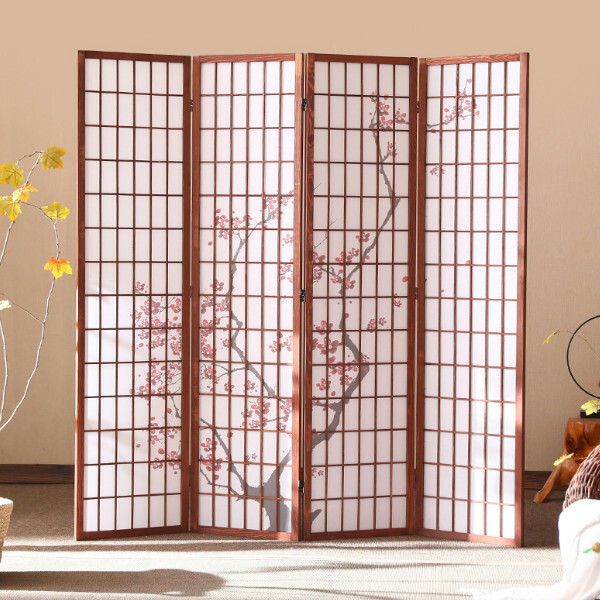 Popular wood furniture (4 pieces in total) Office screen, entrance partition, living room screen [brown + with pictures] 4 pieces in total, 180x43cmx4 pieces