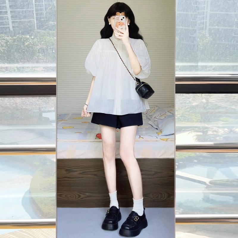 熱賣高腰寬鬆闊腿短褲（黑色 S碼-XXL碼）（下單後請聯絡客服確認發貨尺碼）