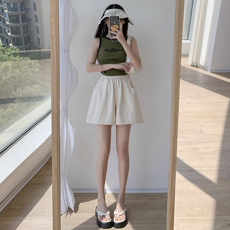 熱賣高腰寬鬆闊腿短褲（米白色 S碼-XXL碼）（下單後請聯絡客服確認發貨尺碼）