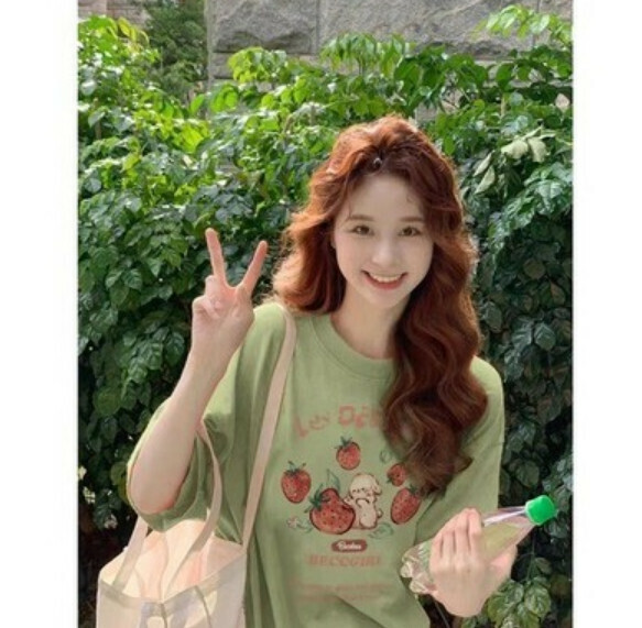 Summer cartoon short sleeve t (avocado green) [size: S-2XL] [Contact customer service to confirm the shipping size after placing an order]