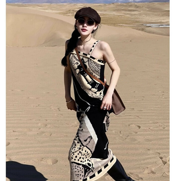 Hot selling suspender dress [khaki black] sizes [S-XL] [please contact customer service to confirm the delivery size after placing the order]