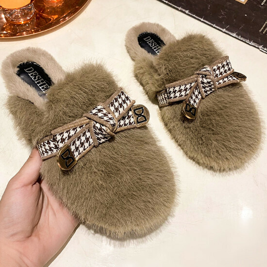 Hot selling Baotou furry slippers [khaki color] [size 35-40] (please contact customer service to confirm the delivery size after placing the order)