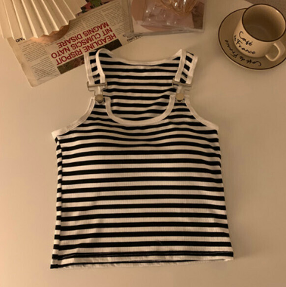 Summer Knitted Vest with Chest Padding (Striped Black & White) [One Size]