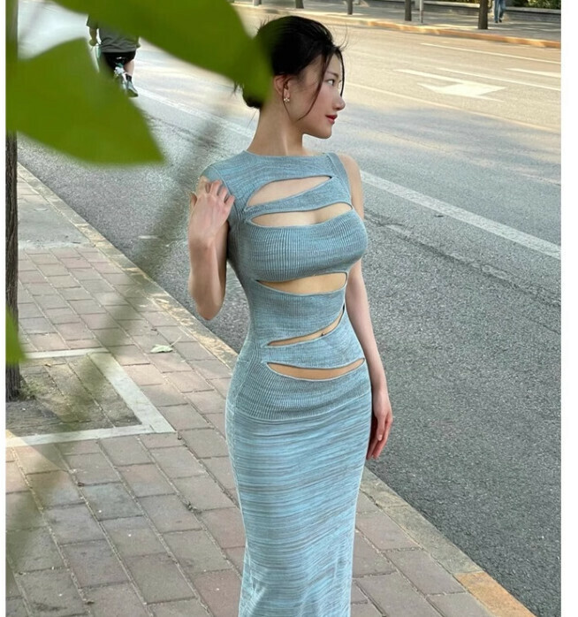 Hot selling tight hip-hugging long skirt [Light Blue] Sizes [S-XL] [Please contact customer service after placing an order to confirm the delivery size]