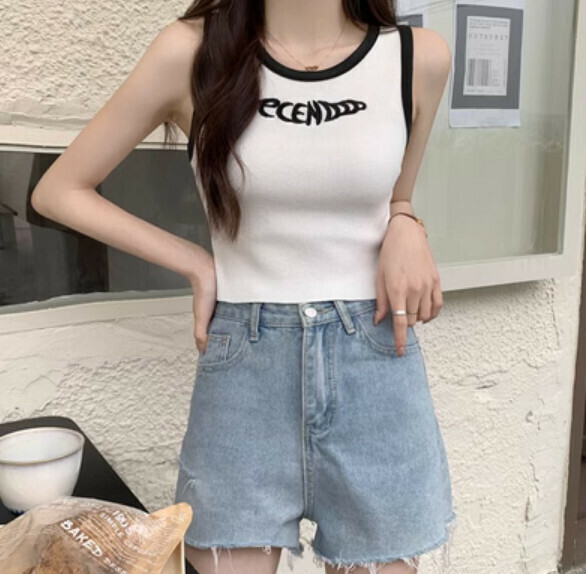 Summer Monogram Embroidered Vest (White) [One Size]