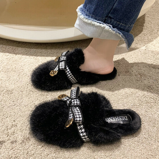 Hot selling Baotou furry slippers [black] [size 35-40] (please contact customer service to confirm the delivery size after placing the order)