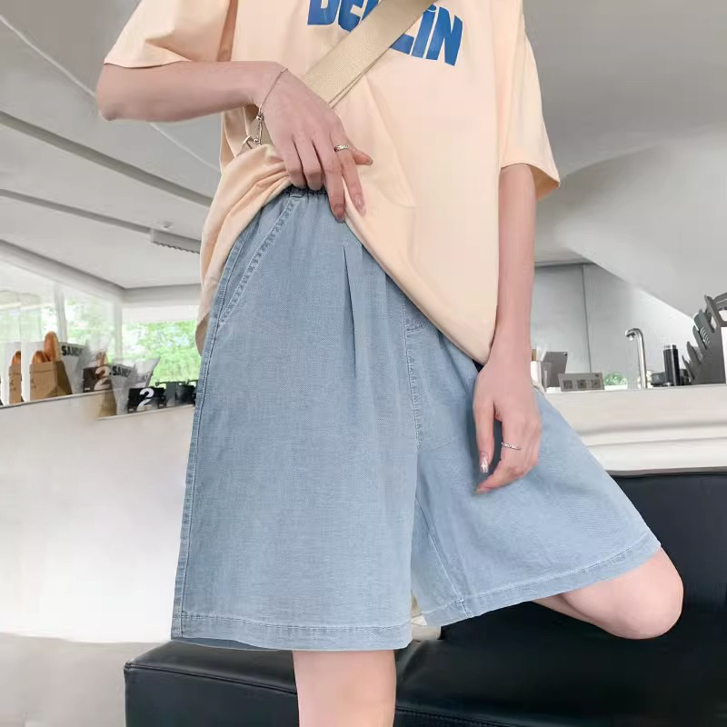 Hot selling high-waisted loose denim shorts (light blue S-XL) (please contact customer service to confirm the delivery size after placing the order)
