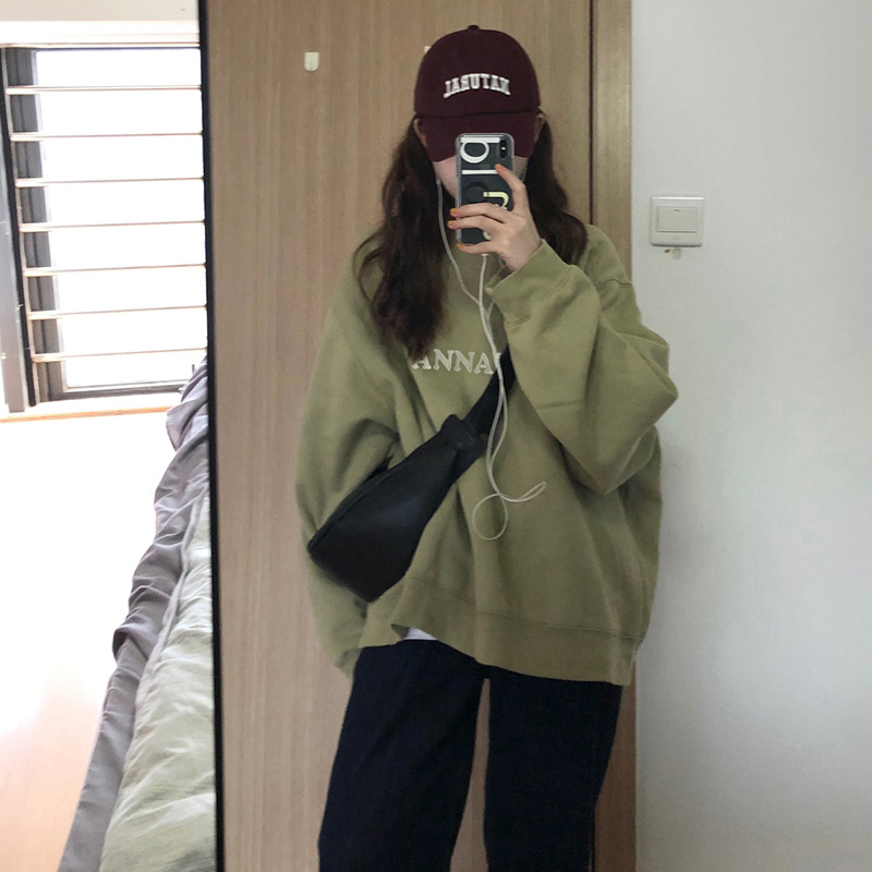 熱賣寬鬆圓領衛衣（橄欖綠-繡花 S碼-XXXL碼）（下單後請聯絡客服確認發貨尺碼）