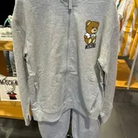[S] MOSCHINO TEDDY BEAR PATCH ZIP JACKET WITH PANTS SET,GREY, HUK03ALCA1960926 (SM792)