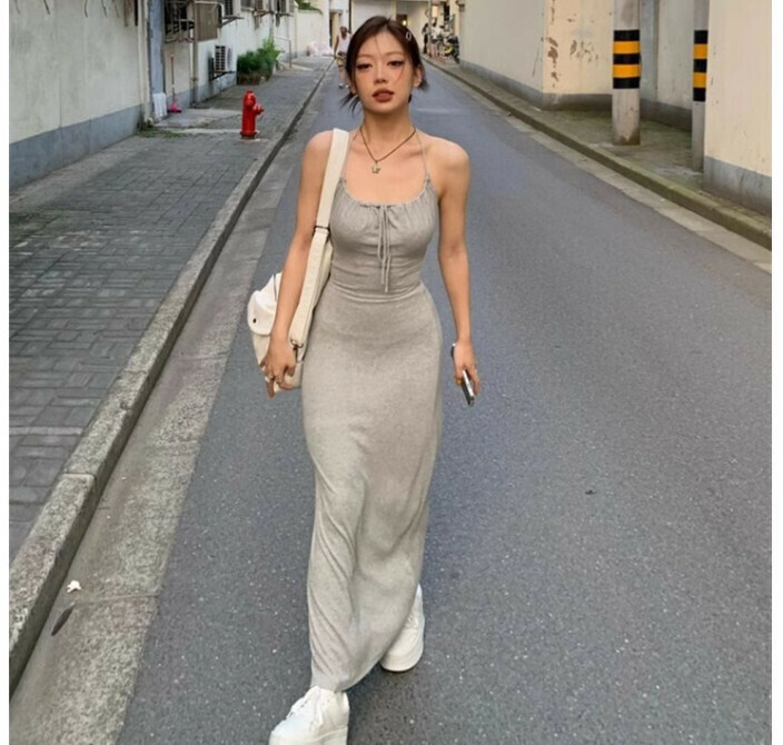 Hot selling halterneck long skirt [Light Gray] Sizes [S-XL] [Please contact customer service to confirm the delivery size after placing the order]