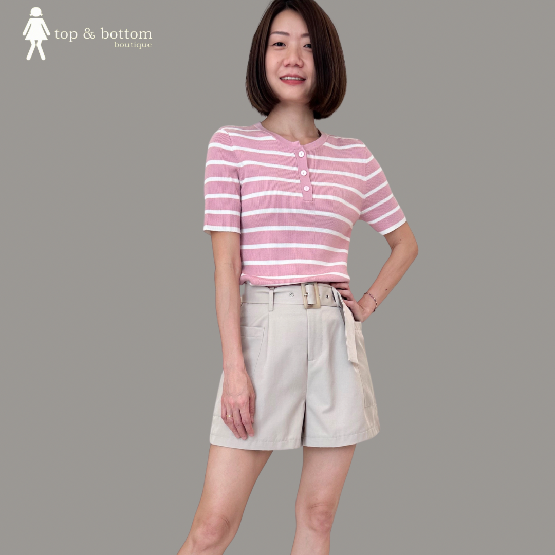 STRIPED S/SLEEVE KNIT BLOUSE