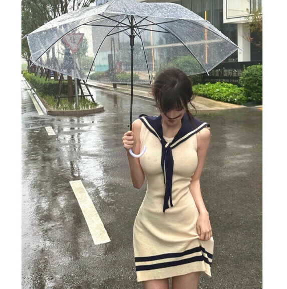 熱賣修身翻領針織裙【淺杏色】尺碼【S碼—XL碼】【下單後請聯絡客服確認發貨尺碼】