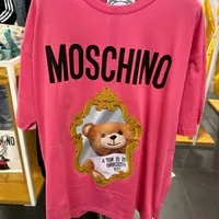 [S] MOSCHINO BIG TEDDY BEAR IN THE MIRROR PRINT T-SHIRT,PINK, 222ZSV078772417211 (SM793)