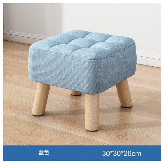 Hot selling living room small bench and shoe changing stool [blue 26cm high ☆ removable and washable + solid wood frame]