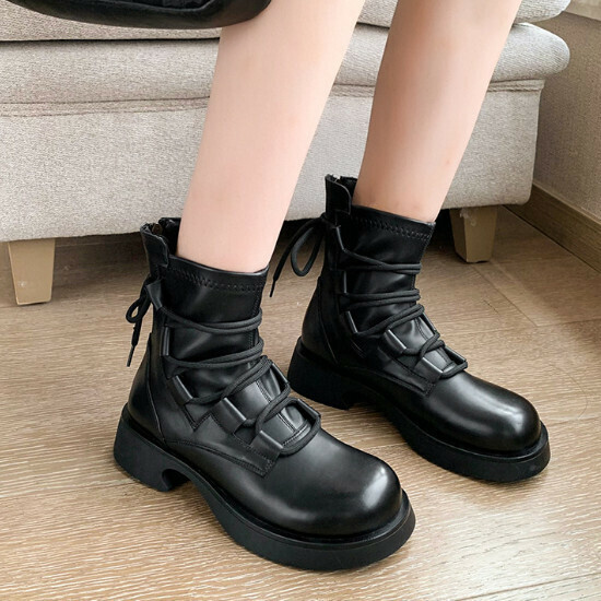 熱賣厚底圓頭單靴【黑色】【35-40碼】（下單後請聯絡客服確認發貨尺碼）
