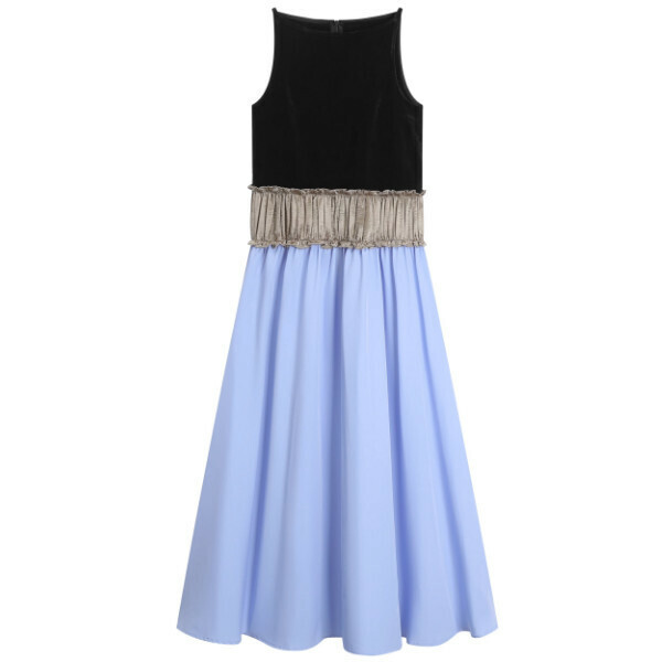 Hot selling three-piece spliced ​​dress (black with blue) (S-L size) (contact customer service after placing the order to confirm the delivery size)