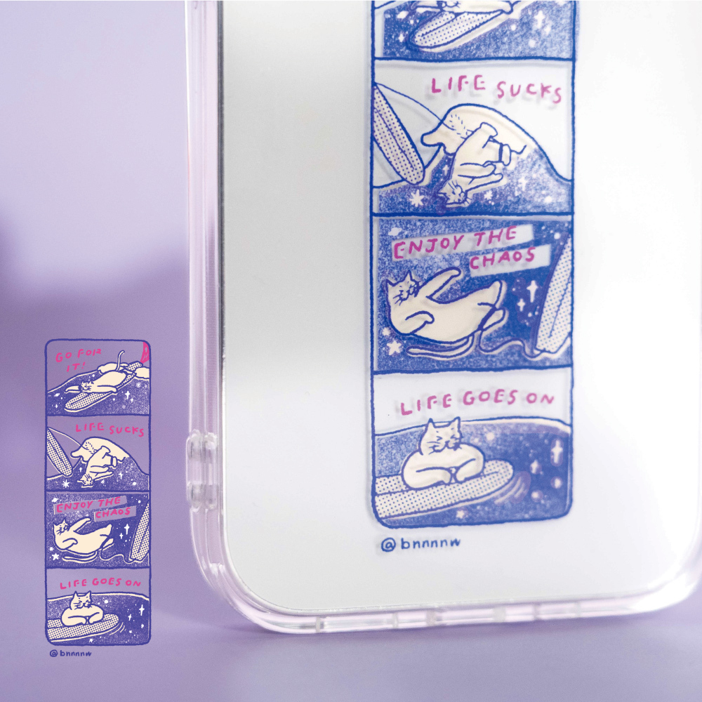 【Knocky x 黑白小姐】『衝浪裡的貓生哲學』iPhone 雙層印刷透亮手機殼