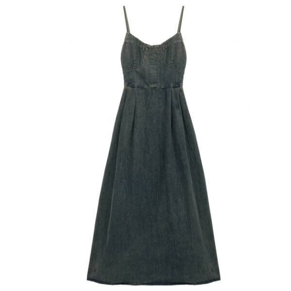 Hot selling distressed denim suspender skirt (picture color) (S-L size) (contact customer service after placing the order to confirm the delivery size)