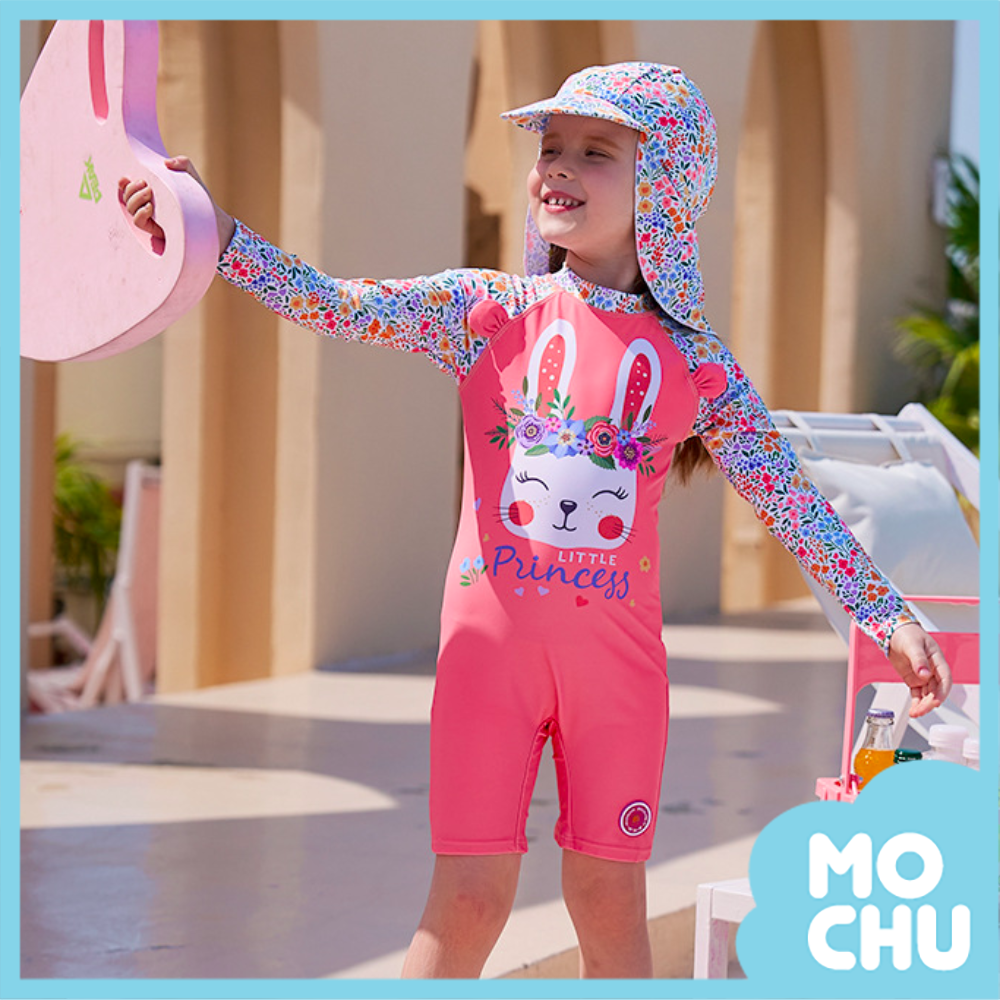 花圈兔子長袖連身泳衣(送防曬帽）