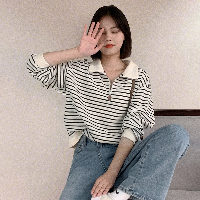 Hot selling long-sleeved striped sweatshirt (Apricot size S-XL) (please contact customer service to confirm the delivery size after placing the order)