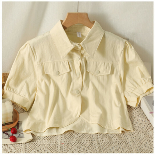 Single-breasted short-sleeved shirt with roll-lapel (apricot) (one size)
