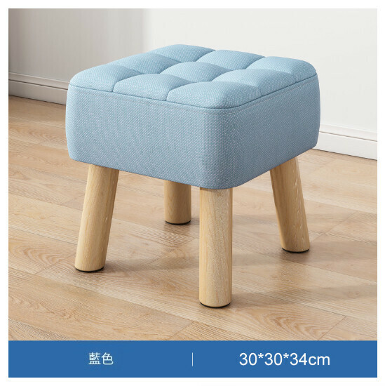 Hot selling living room small bench and shoe changing stool [blue 34cm high ☆ removable and washable + solid wood frame]