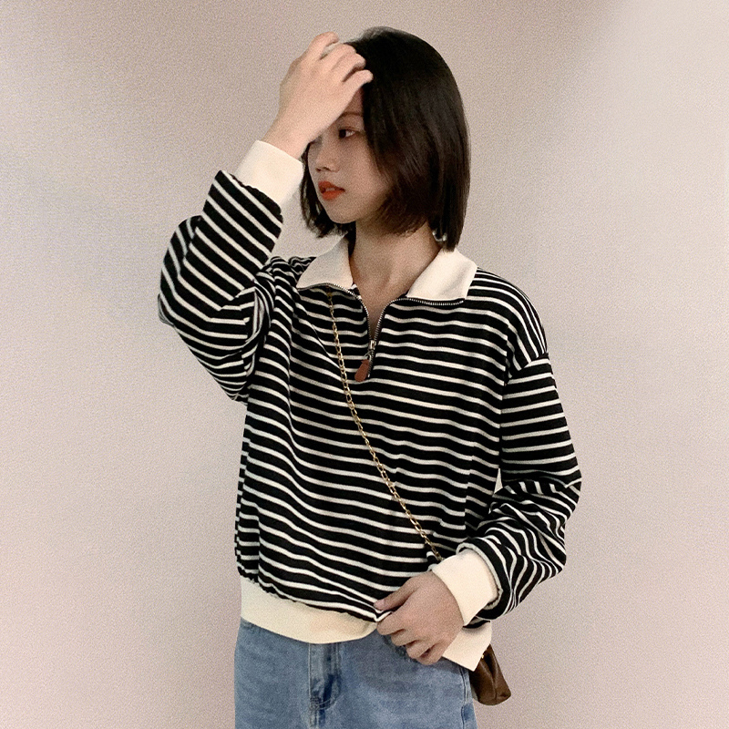 Hot selling long-sleeved striped sweatshirt (black size S-XL) (please contact customer service to confirm the delivery size after placing the order)