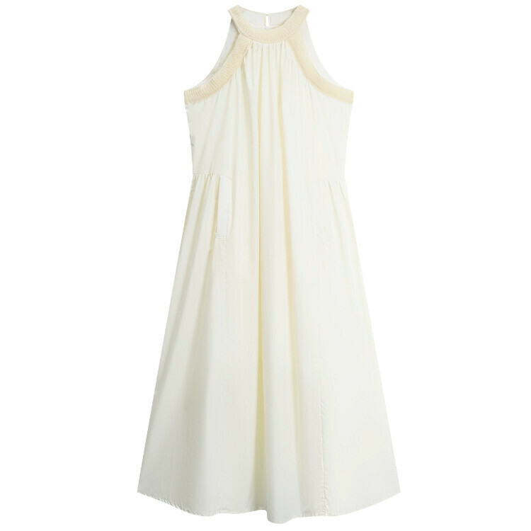 Hot selling halter neck sleeveless vest dress (feather white) (XS-L size) (contact customer service after placing the order to confirm the delivery size)
